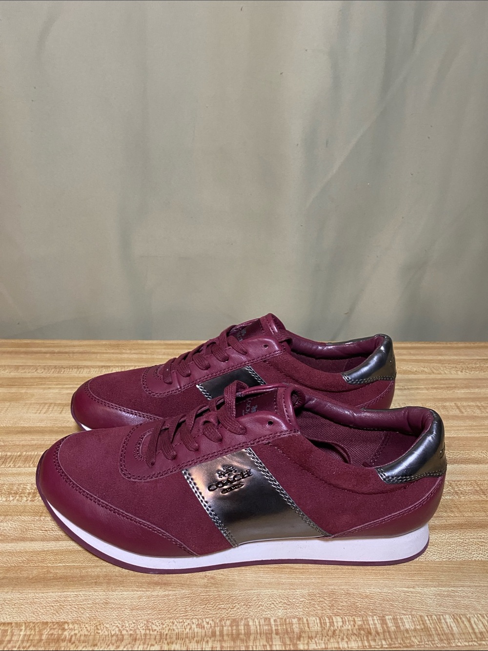 COACH Raylen Suede Sneaker Cerise/Burgundy Gunmetal Women’s Shoes Size 9.5B